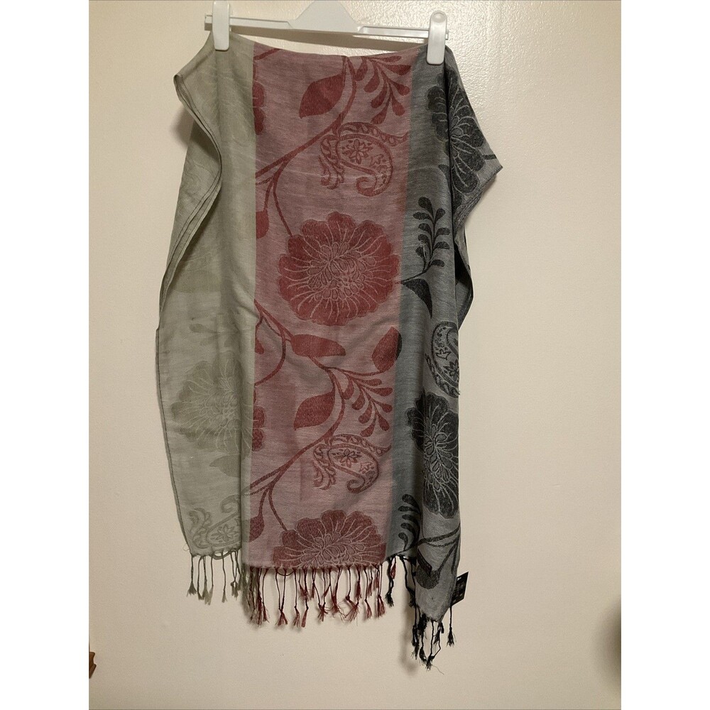 Pashmina Silk The North Bear Floral Scarf Shawl Black Red White